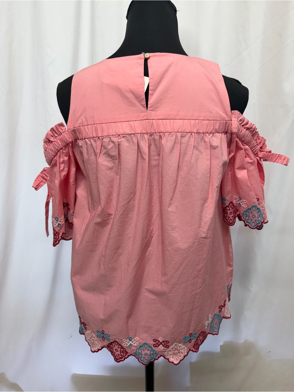 LOFT XS Pink Embroidered Cold Shoulder Top NWT - Picture 5 of 9